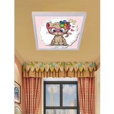 Kedicik Çocuk Odası Tavan Aydınlatma LED AVIZE,60CM Kare, 60WATT Modern Çerçeve