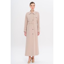 Gömlek Yaka Fermuar ve Çıt Çıt Kapamalı Astarlı Pardesü Bej 6727