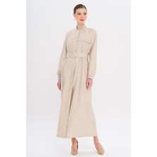 Ribana Detaylı Astarsız Modal Pardesü Taş 6744