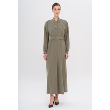 Ribana Detaylı Astarsız Modal Pardesü Haki 6744