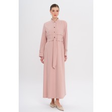 Hakim Yaka Zincir Aksesuarlı Astarlı Pardesü Pudra 6742