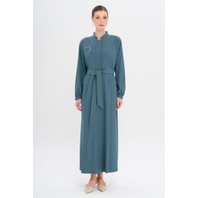 Hakim Yaka Taş ve Desen Detaylı Astarsız Pardesü Mint 6716