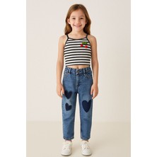 Miniğimin Cicileri Kalp Gölge Desenli Kız Çocuk Boru Paça kot pantolon - Mavi