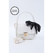 Beyaz SHK235 Suni Deri Tek Bölmeli Fular Hediyeli El Kol ve Omuz Çantası