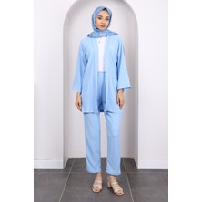 Mavi Bürümcük Kimono Pantolon Takım