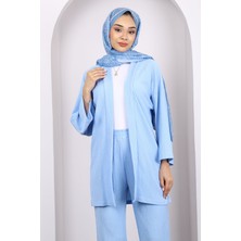 Mavi Bürümcük Kimono Pantolon Takım