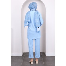 Mavi Bürümcük Kimono Pantolon Takım