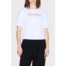 Armani Exchange % 100 Pamuk Cropped Fit Bisiklet Yaka Logolu T Shirt Bayan T Shirt XW001364 AF15085 U0002