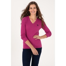 U.S. Polo Assn. Kadın Pembe V Yaka Basic Kazak 50313625-VR252