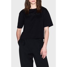 Armani Exchange % 100 Pamuk Cropped Fit Bisiklet Yaka Logolu T Shirt Bayan T Shirt XW001364 AF15085 UC001