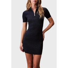 Calvin Klein Fitilli Slim Fit Yarım Fermuarlı Dik Yaka Mini Boy Elbise LV044C330GCEF Bayan Elbise LV044C330G Cef