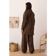 Pileli Basic Keten Pantolon Fındık