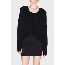 Armani Exchange % 100 Pamuk Relaxed Fit V Yaka Asimetrik Hırka Bayan Hırka XW001304 AF16552 UC001