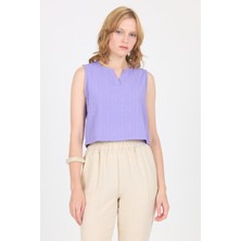 Lila V Yaka Kolsuz Crop Bluz 8027