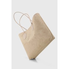 Süet Krem Kadın Retro Shopper El Ve Omuz Çanta 264