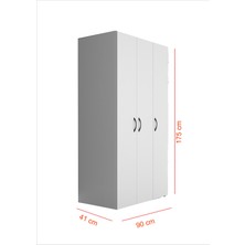 Ugi 3 Kapaklı Beyaz Elbise Dolabı / Toparlayıcı / Çok Amaçlı Dolap 90