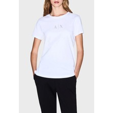 Armani Exchange Taşlı Logo Detaylı Pamuklu Regular Fit Bisiklet Yaka T Shirt Bayan T Shirt XW001459 AF10356 U0002
