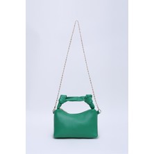 SHAKA Çimen Yeşili SHK24 Orjinal Soft Deri Düğüm Detaylı Zincir Askılı El ve Omuz Çantası U:14 E:22 G:8 cm
