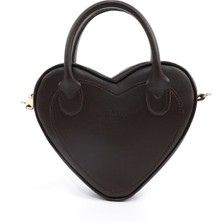 Kahve Rengi SHK236 Suni Deri Fermuarlı Tek Bölmeli Kalp Model El, Kol ve Omuz Çantası