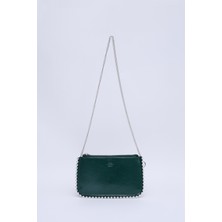 PetrolYeşil SHK125 Suni Deri Boncuk Detaylı Fermuarlı Tek Bölmeli Zincir Askılı Omuz Çantası