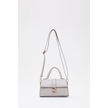 SHAKA Gri SHK109 Suni Deri Çıtçıtlı Ayarlanabilir Askılı Kadın El, Kol ve Omuz Çantası U:11 E:19 G:7 cm