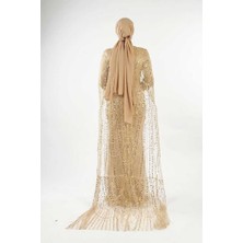 Pelerinli Taşlı Abiye 7095-K Gold