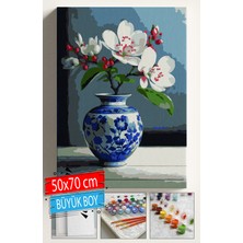 Sayılarla Boyama Seti Numaralı Tuval Fırça Boya Dahil Kasnaklı Set 50X70 cm -  Kiraz Vazo 2