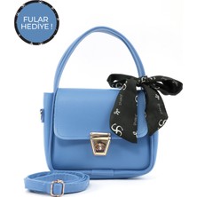 Mavi SHK235 Suni Deri Tek Bölmeli Fular Hediyeli El Kol ve Omuz Çantası