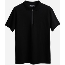Bad Bear Cord Siyah Polo Yaka Fermuarlı Erkek T-Shirt