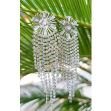 Gümüş Renk Zirkon Taşlı Lüks Abiye Küpe