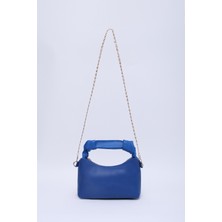 SHAKA Saks Mavi SHK24 Orjinal Soft Deri Düğüm Detaylı Zincir Askılı El ve Omuz Çantası U:14 E:22 G:8 cm