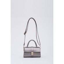 SHAKA Gümüş SHK109 Suni Deri Çıtçıtlı Ayarlanabilir Askılı Kadın El, Kol ve Omuz Çantası U:11 E:19 G:7 cm