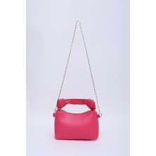 SHAKA Fuşya SHK24 Orjinal Soft Deri Düğüm Detaylı Zincir Askılı El ve Omuz Çantası U:14 E:22 G:8 cm