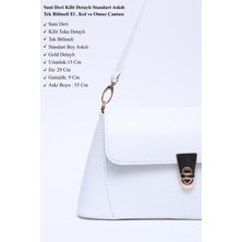 SHAKA Beyaz SHK153 Suni Deri Kilit Detaylı Standart Askılı Tek Bölmeli El, Kol ve Omuz Çantası U:15 E:29 G:9 cm