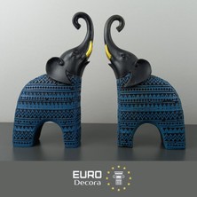 Modern Afrika Esintisi – 2’li Küçük Boy Dekoratif Fil Biblo Seti (17.5 x 10.5 Cm)