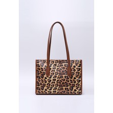SHAKA Leopar Shk173  Deri, Tek Bölmeli, Fermuarlı, Makyaj Çantalı El, Kol Ve Omuz Çantası U:24 E:34 G:13 Cm