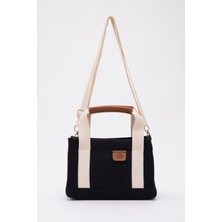 SHAKA Siyah SHK138 2 Bölmeli Kanvas Kumaş Ayarlanabilir Askılı Fermuarlı El, Kol ve Omuz Çantası U:17 G:24 E:10 cm