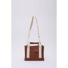 SHAKA Kiremit SHK138 2 Bölmeli Kanvas Kumaş Ayarlanabilir Askılı Fermuarlı El, Kol ve Omuz Çantası U:17 G:24 E:10 cm