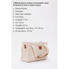 SHAKA Krem SHK138 2 Bölmeli Kanvas Kumaş Ayarlanabilir Askılı Fermuarlı El, Kol ve Omuz Çantası U:17 G:24 E:10 cm