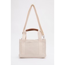 SHAKA Krem SHK138 2 Bölmeli Kanvas Kumaş Ayarlanabilir Askılı Fermuarlı El, Kol ve Omuz Çantası U:17 G:24 E:10 cm