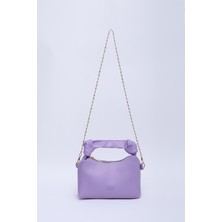 SHAKA Lila SHK24 Orjinal Soft Deri Düğüm Detaylı Zincir Askılı El ve Omuz Çantası U:14 E:22 G:8 cm