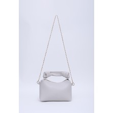 SHAKA Gri SHK24 Orjinal Soft Deri Düğüm Detaylı Zincir Askılı El ve Omuz Çantası U:14 E:22 G:8 cm