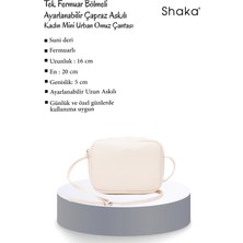 SHAKA Krem U23 Suni Deri ,tek Bölmeli, Fermuarlı,süet Iç Kumaş, Ayarlanabilir Askılı, Mini Urban Omuz Çantası