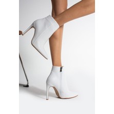 Golden Heel 10.5 cm   Beyaz Sivri Burun Kadın Topuklu Bot