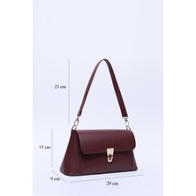 SHAKA Bordo SHK153 Suni Deri Kilit Detaylı Standart Askılı Tek Bölmeli El, Kol ve Omuz Çantası U:15 E:29 G:9 cm