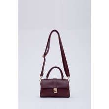 SHAKA Bordo SHK109 Suni Deri Çıtçıtlı Ayarlanabilir Askılı Kadın El, Kol ve Omuz Çantası U:11 E:19 G:7 cm