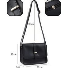 SHAKA Siyah SHK127 Suni Deri Iç Fermuar Cepli Çıtçıt Kapamalı El,kol ve Omuz Çantası U:17 E:22 G:7 cm