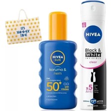 Sun Güneş Koruyucu Vücut Spreyi 200ML, SPF50 ve Sprey Deodorant Black & White Invisible Clear