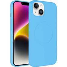 Cep Plus Apple iPhone 14 Kılıf Magsafe Wireless Şarj Özellikli Pastel Renk Silikon Cppl Plas Kapak-Mavi Açık