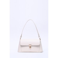 SHAKA Krem SHK153 Suni Deri Kilit Detaylı Standart Askılı Tek Bölmeli El, Kol ve Omuz Çantası U:15 E:29 G:9 cm